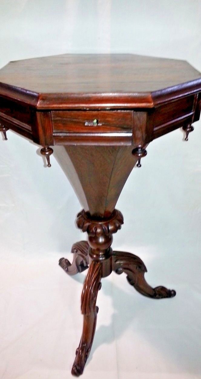 Victorian Octagonal Trumpet Sewing Table