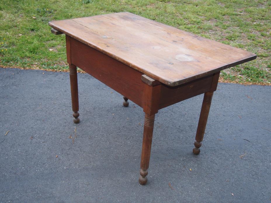 Antique Southern Primitine Dough Table with Fitted Scrub Top and Red Wash.