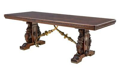 IMPRESSIVE 19TH CENTURY FRENCH CARVED WALNUT AND BRONZE DINING TABLE