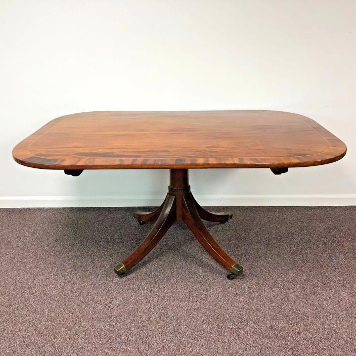 19th C English Banded Mahogany Tilt Top Breakfast Table with Brass Casters