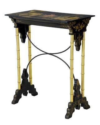 LATE 19TH CENTURY ORIENTAL BLACK LACQUER AND GILT WORK TABLE