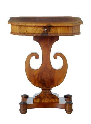 19TH CENTURY FLAME MAHOGANY LYRE FORM SEWING TABLE