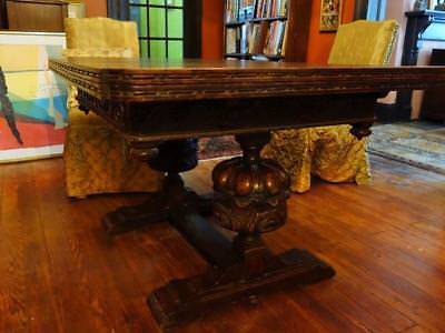 Rare English Ornate Victorian REFECTORY TABLE with Leaves