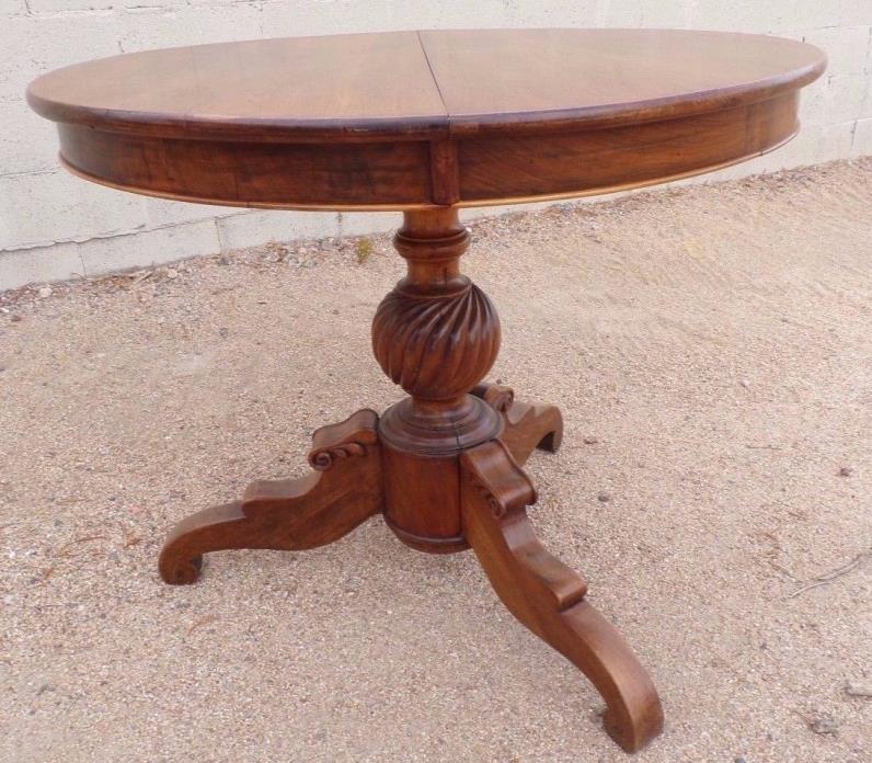 Louis Philippe Antique Walnut Round Table Circa 1890 * hand carved pedestal leg
