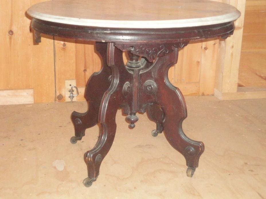 Antique Oval Walnut Victorian Marble Top Parlor Table~Original Finish c1860
