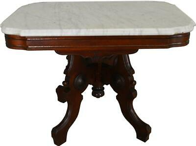 17494 Victorian Burl Walnut Marble Top Coffee Table