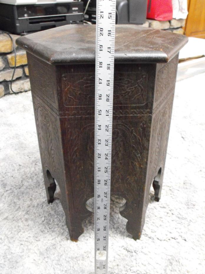 Antique Side Lamp Table Plant Stand Vase Wooden Wood Pressed UNIQUE