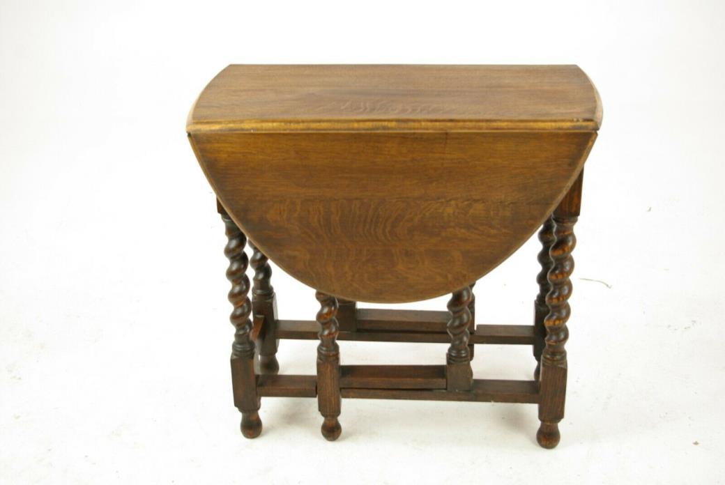 Antique Gateleg Table, Barley Twist Oval Drop Leaf Table, Scotland 1920s, B1159