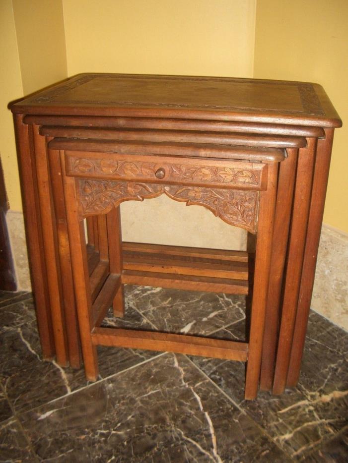 Nest of Tables, Oriental Influence, Walnut, Side, Early 20th Century