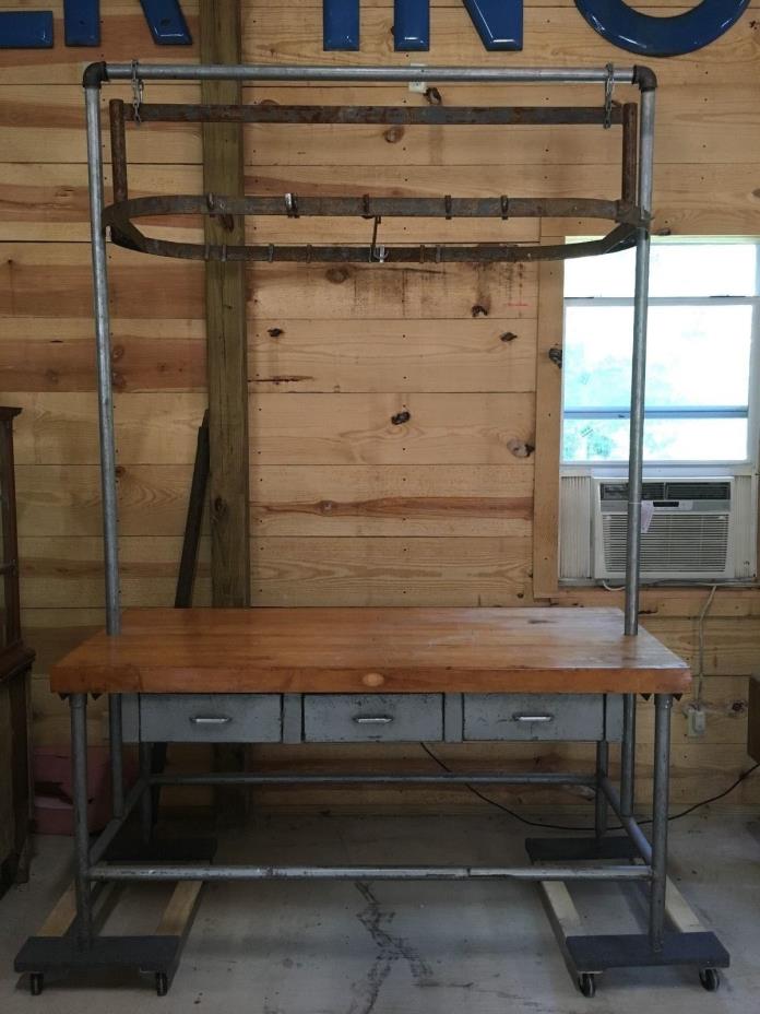 Maple Butcher Block Table! with Overhead Pot Rack