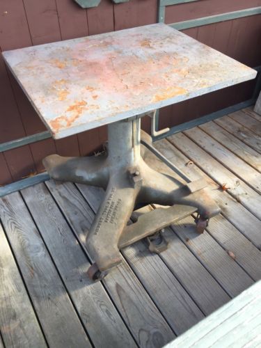 Vintage Industrial Cast Iron Lift Table by Midwest Tool & Eng. Co. Dayton Ohio