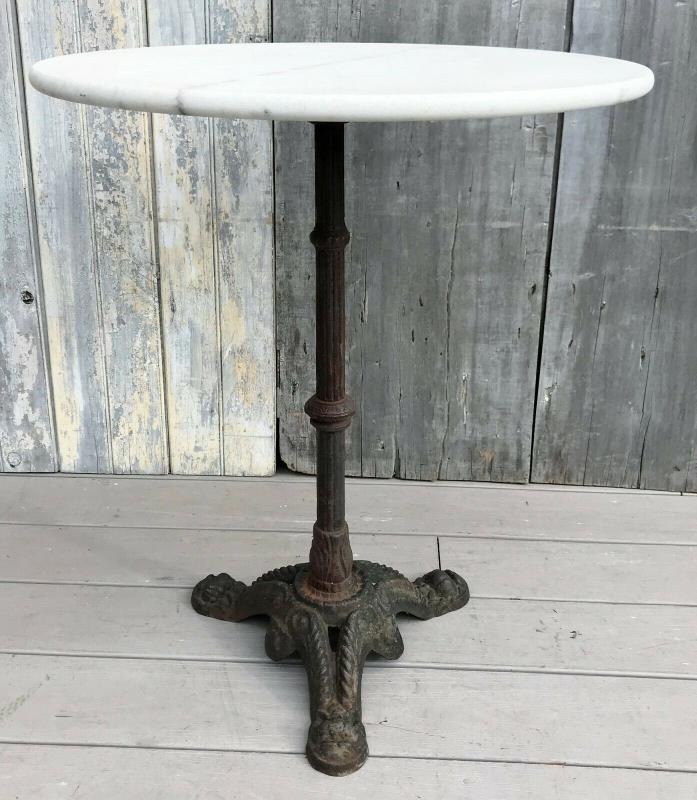 Antique French Round Marble on Cast Iron Pedestal Base Bistro Table 1920