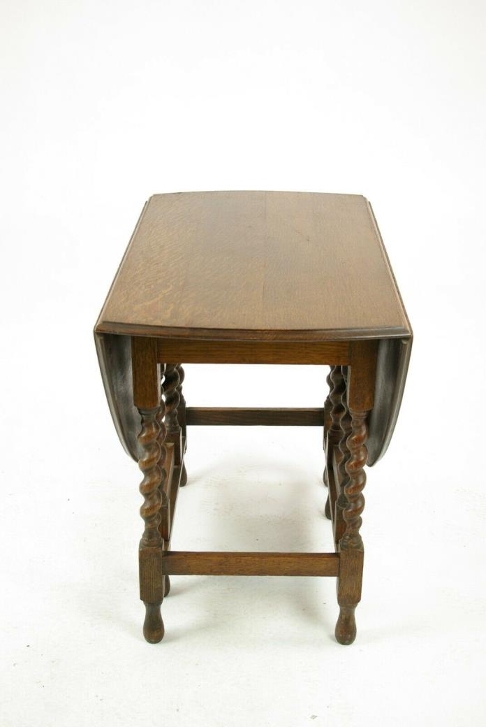 Antique Gateleg Table, Oak Barley Twist Drop Leaf Table, Scotland 1920s, B1418