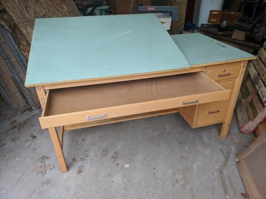 Vintage Drafting Work Table  Maple Drawing Desk  Split Top