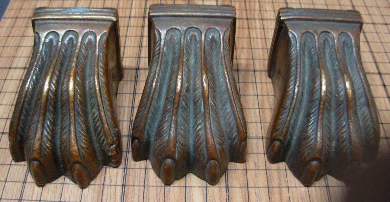Antique 3 Bronze Furniture Claw Feet Fantastic Patina