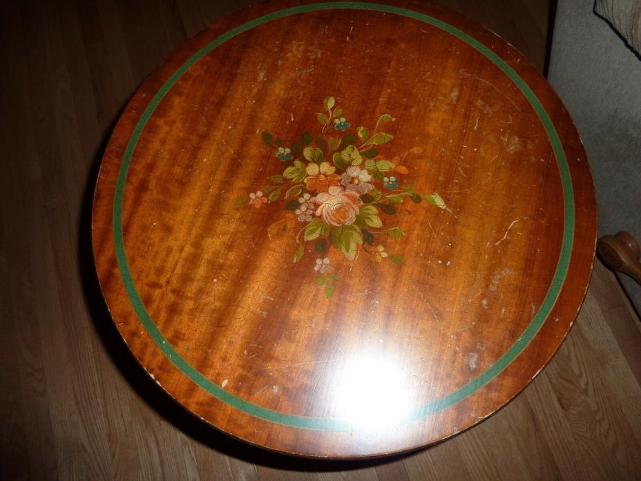 Rare Grand Rapids Antique Table Hand Painted Floral  Duncan Phyfe Style Side Pc