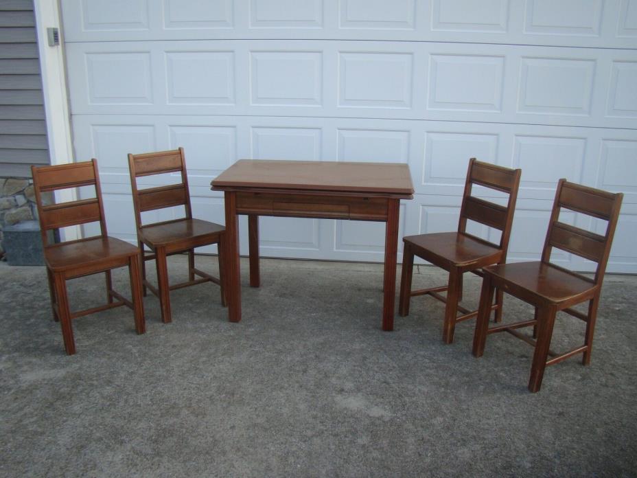 Vtg TEPCO Original Porcelain Enamel Top Kitchen Dining Table with 4 Chairs
