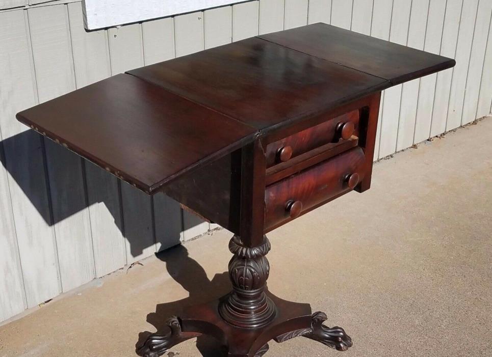 Antique Drop Leaf Carved Empire Table  Circa 1900 -1950s Claw Feet, Mahogany
