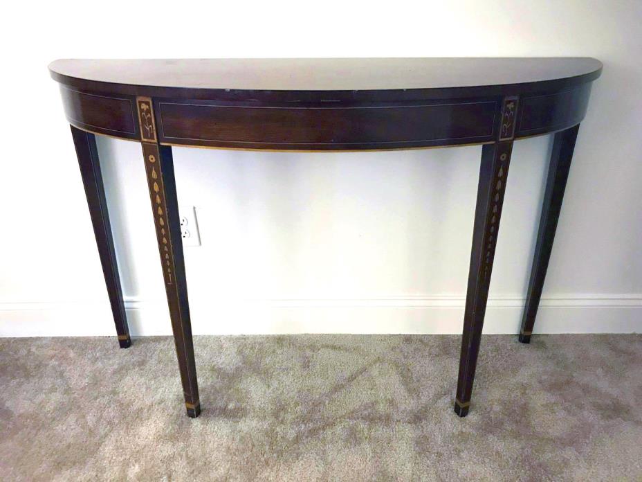 Antique Federal Demilune Kittinger Inlaid Mohagony Console Side Table Half Round