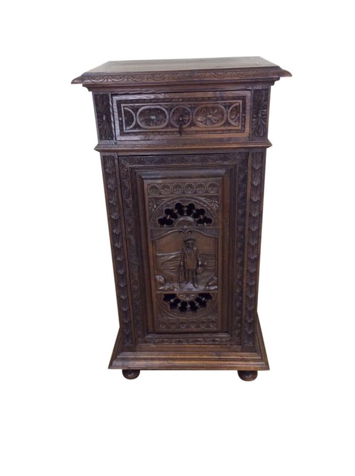 Nice Tall Breton Cabinet, Side Table, or Nightstand, Oak, 1900's