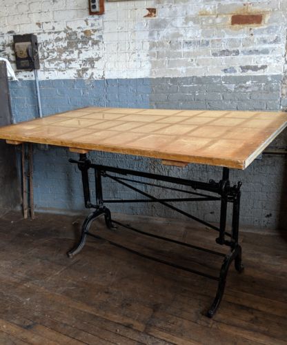 LM Prince Cast Iron Drafting Table Industrial Study Office Crank Cincinnati Ohio