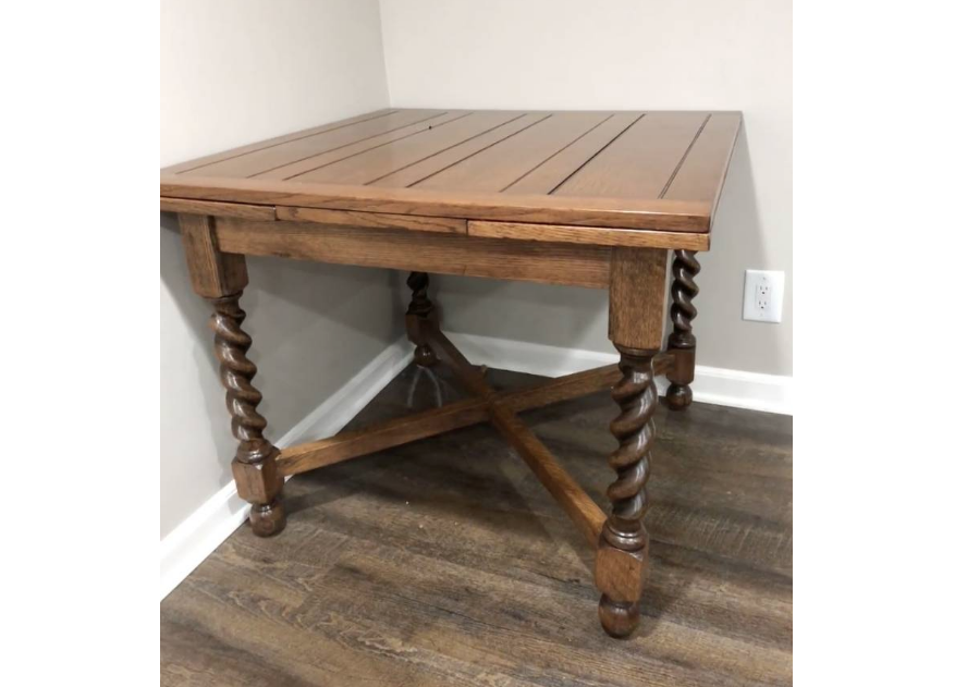 Antique Kitchen Extension Table with Self Storing Leaves & Twisted Legs