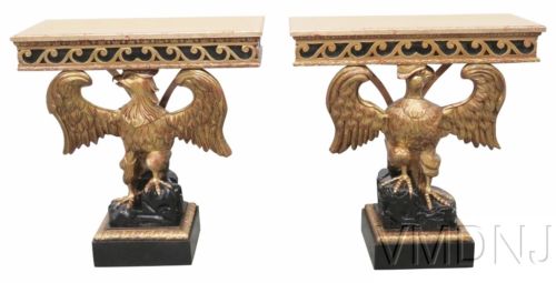 VMD830-Pair Georgian Style Gilt Carved Eagle Consoles
