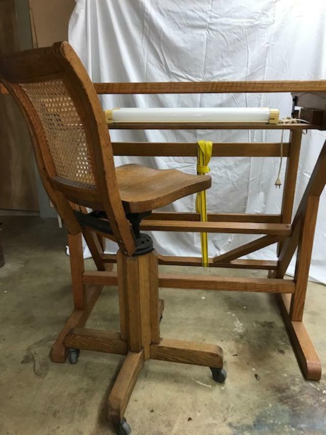 Handmade Wooden Drafting Table & Chair made by Artist