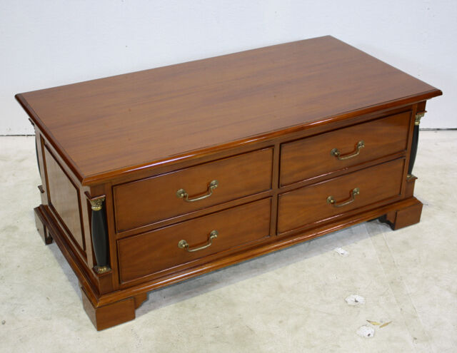 Empire style mahogany coffee table in walnut finish with drawers
