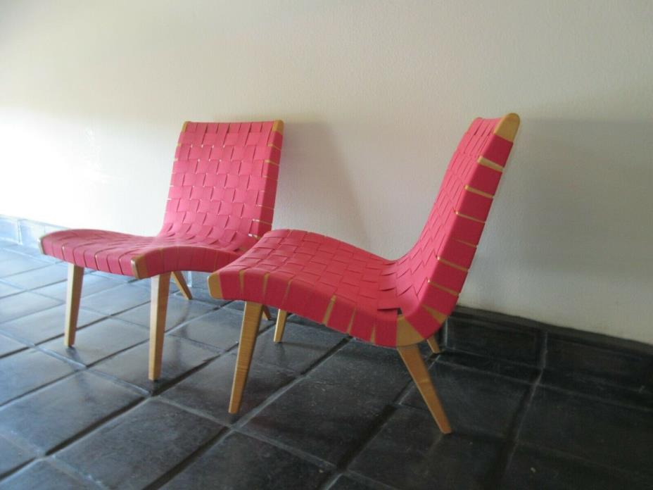 Pair of Mid Century Modern Jens Risom Lounge Chairs for Knoll 654w Red/Pink