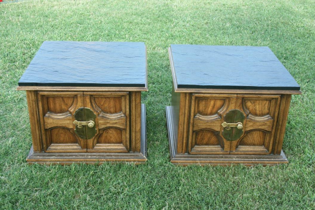 Vtg 80's Side Tables Slate Top Walnut ? Gordon's Inc Furniture Spanish Revival 2