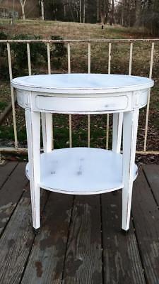 Vintage White Cottage Chic Newly Painted Distressed Round Solid Wood Table