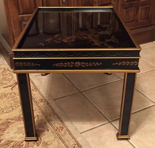 Vintage Drexel Heritage End Table Asian Furniture Black Lacquer Table Art USA 1