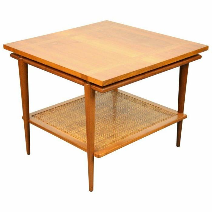 John Widdicomb Two-Tier Side Table Floating Top Caned Mid-Century Modern 1960s