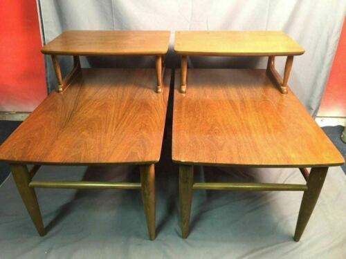 Danish Style Mid Century Modern Top Step Up End Tables Vintage Mersman 8091 USA