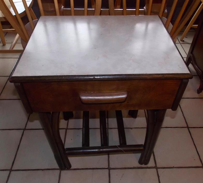 MId Century Rattan Formica Top Nightstand  / Side Table