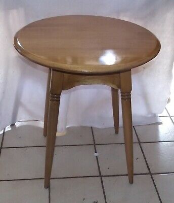 Mid Century Round Solid Maple Lamp Table / End Table