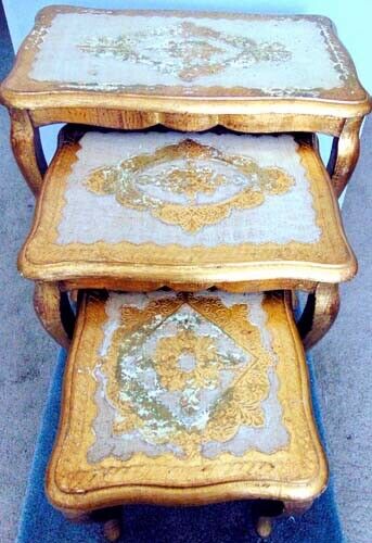 VINTAGE Set of 3 FLORENTINE Nesting Tables Wooden Gilt ITALY Hollywood Regency