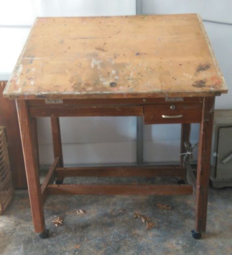 Vintage Large Rolling Industrial Drafting Table Well Made Functional