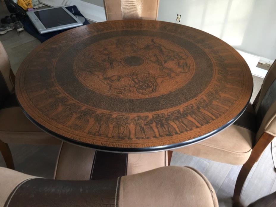 1968 antique hand hammered copper dining table 52in round w chairs