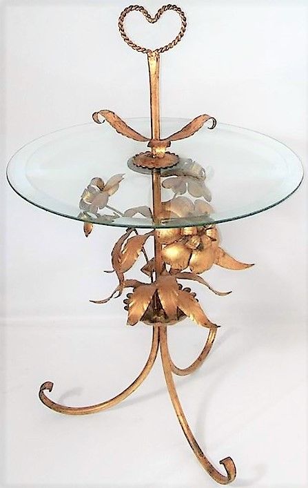 Italian Tole Glass Top Table- Flowers