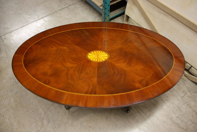 Traditional Oval Pedestal Coffee Table Mahogany with Inlay