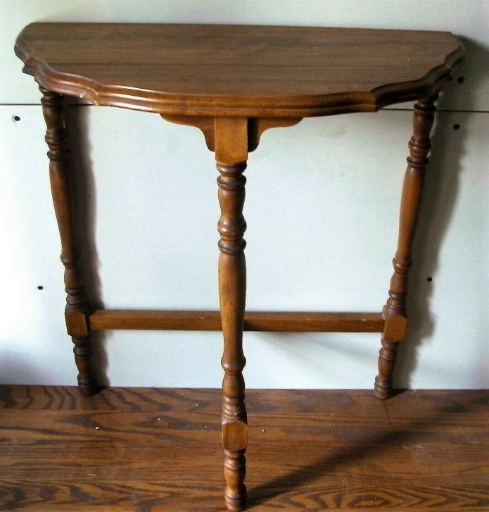 Antique Side Accent Table Half Moon Sofa Hallway Plant Stand 3 Leg Wood