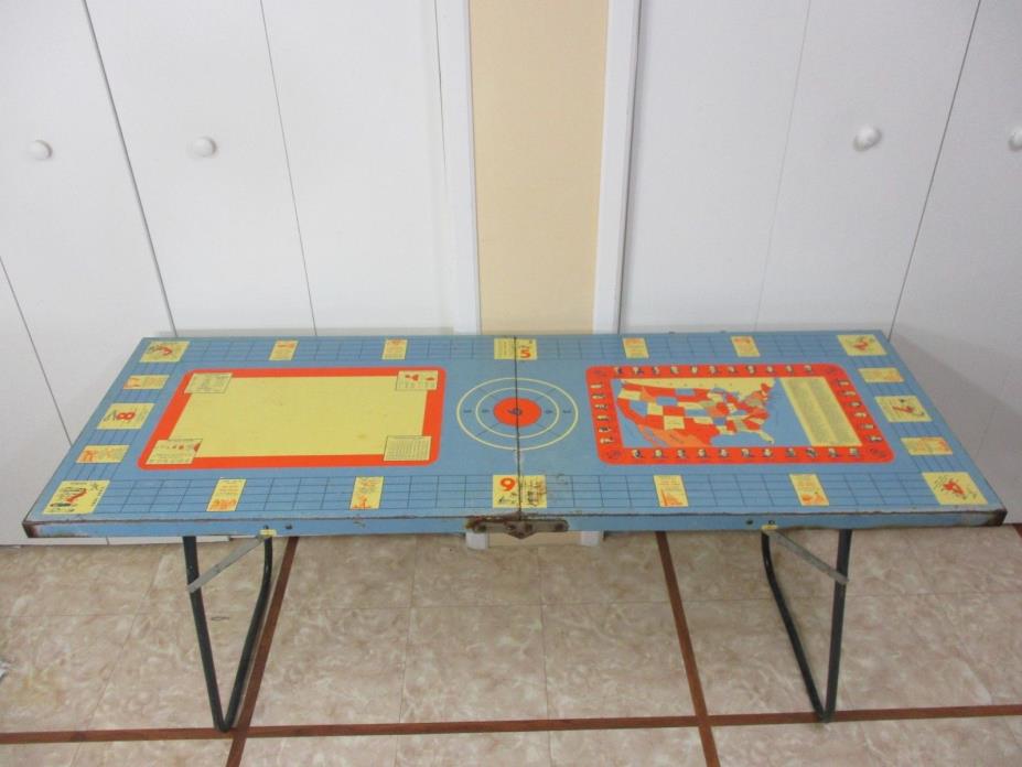 Vtg 1956 All-Luminum Metal Folding Educational Game Table Car Race Presidents