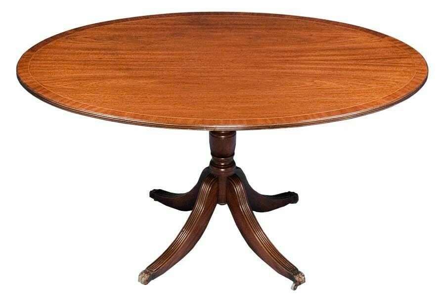 Oval Inlaid Mahogany Pedestal Dining Table, English Regency