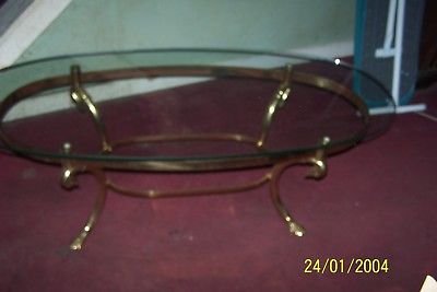 Vintage  Italian Brass & SWAN Oval Cocktail COFFEE TABLE Beveled Glass Pa Pickup