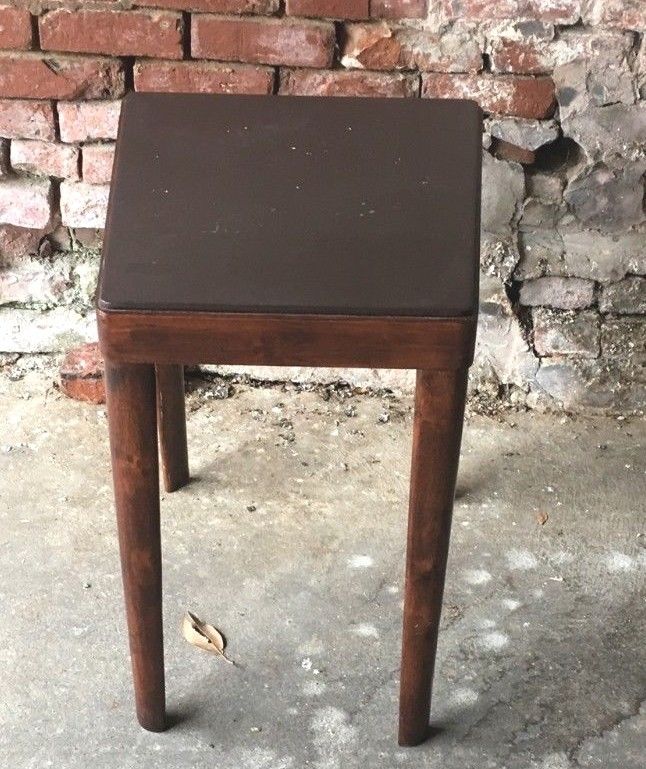 Vintage Small wooden end table with leather inlaid Top