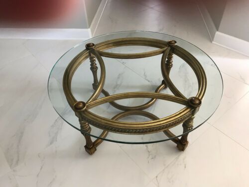Antique glass Table with Wood Carved Base