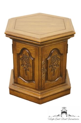 COLUMBIA MANUFACTURING Solid Oak Hexagonal Storage Cabinet End Table 6546