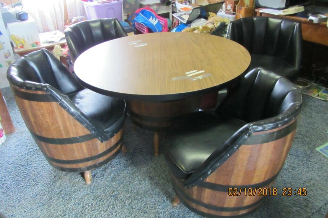 Mid-Century Modern Table and 4 Chairs Set Whiskey Wine Barrel Antique Vintage